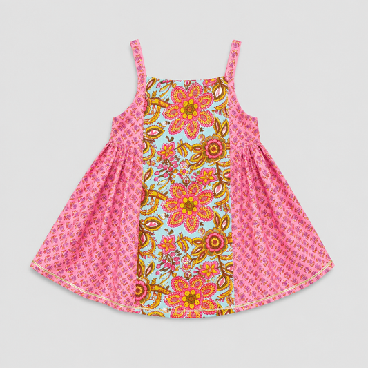 Girls Pink Floral Printed Peplum Top & Dhoti Pants Ethnic Set