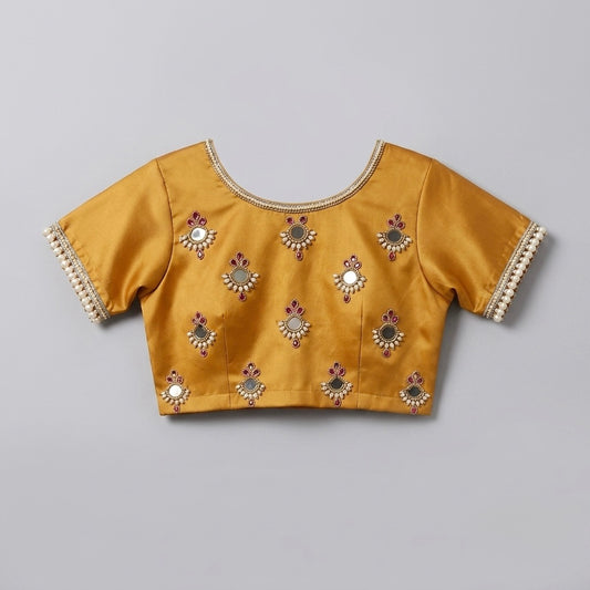 Girls Mustard Yellow Choli & Pink Floral Lehenga Set with Dupatta