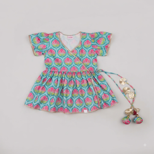 Girls Floral Peplum Kurti & Yellow Dhoti Pants Ethnic Set