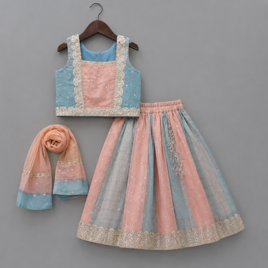 Kids Designer Lehenga Choli Set | Blue & Pink Ethnic Wear with Dupatta