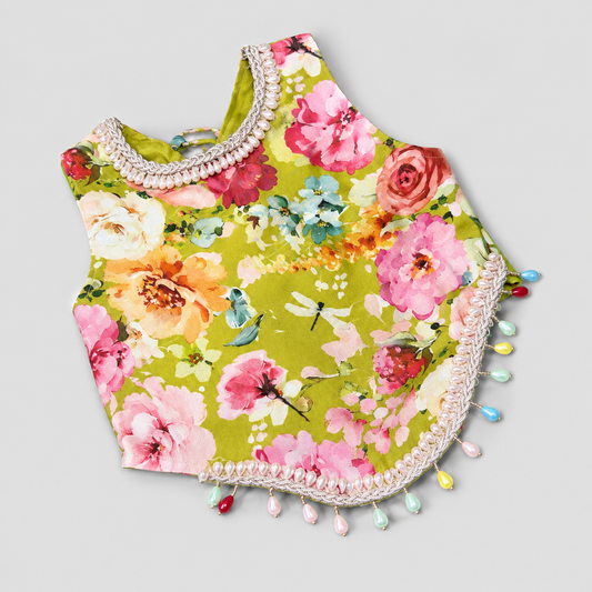 Girls Floral Pearl-Embellished Top & Pink Palazzo Co-ord Set