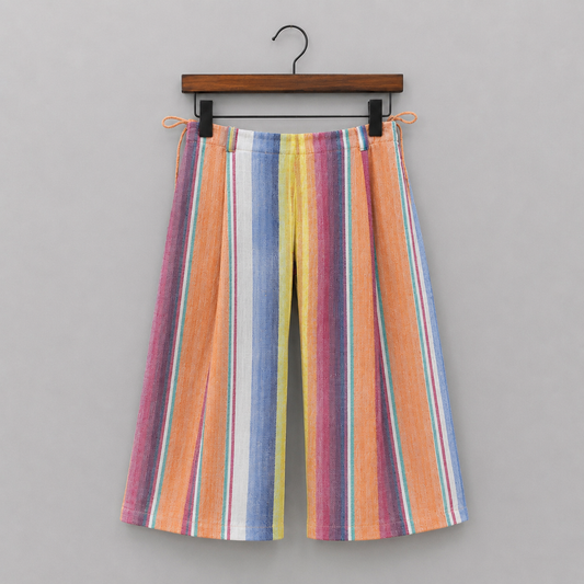 Girls Pastel Rainbow Striped Co-ord Set with Bow Detail