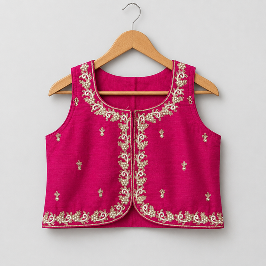 Girls Teal Ethnic Kurta Dhoti Set with Pink Embellished Jacket