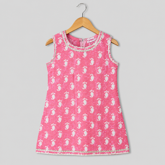 Girls Pink Ethnic Kurti Sharara Set with Dupatta